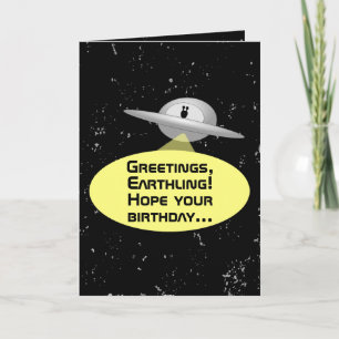 Funny Outer Space Alien Birthday Card Customizable