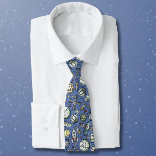 Funny Outer Space Cartoon Pattern Neck Tie