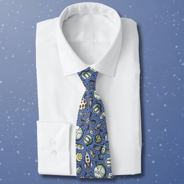 Funny Outer Space Cartoon Pattern Neck Tie (Creator Uploaded)