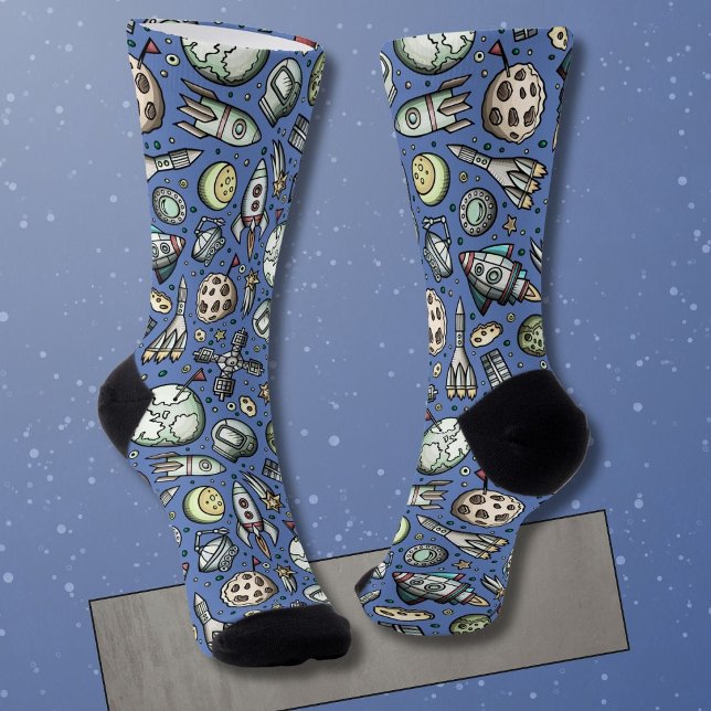 Funny Outer Space Cartoon Pattern Socks (Creator Uploaded)