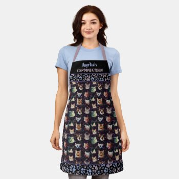 Funny Outer Space Galaxy Cats And Paw Print Custom Apron by LaborAndLeisure at Zazzle
