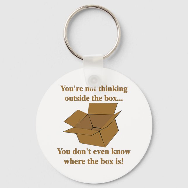 Funny Outside the Box Cardboard Dark Humor Keychain (Front)