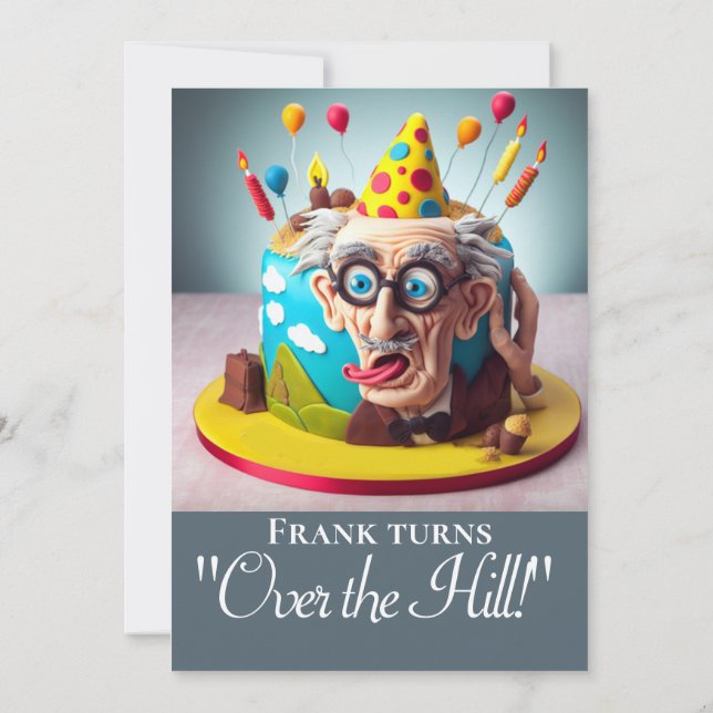 FUNNY OVER THE HILL BIRTHDAY CAKE PARTY INVITATION (Back)