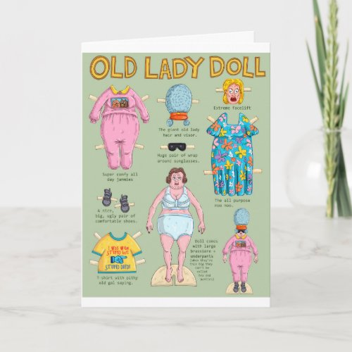 Funny Over the Hill Birthday _ Old Lady Paper Doll Card