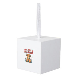 Funny Over The Hill Highland Cow Birthday Design_1 Cube Ornament