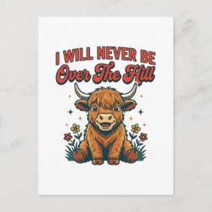 Funny Over The Hill Highland Cow Birthday Design_1 Postcard