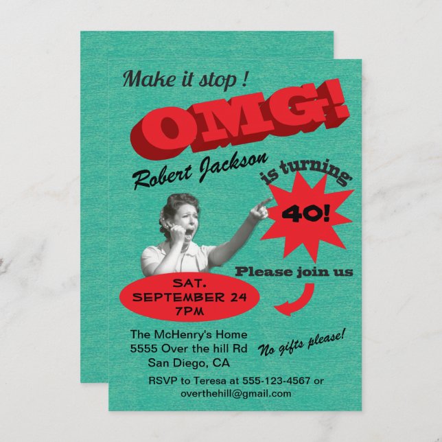 Funny Over the hill milestone birthday invitations (Front/Back)