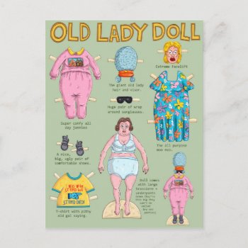 FUNNY Over the Hill Old Lady Paper Doll Postcard