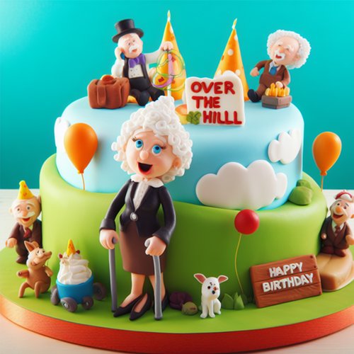 FUNNY OVER THE HILL PEOPLE BIRTHDAY CAKE CARD