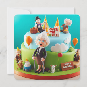 FUNNY OVER THE HILL PEOPLE BIRTHDAY CAKE CARD