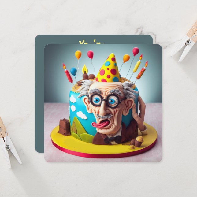 FUNNY OVER THE HILL THEMED BIRTHDAY CAKE CARD (Front/Back In Situ)