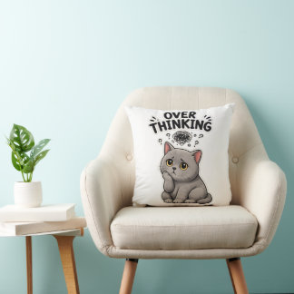 Funny Overthinking British Shorthair Cat Throw Pillow