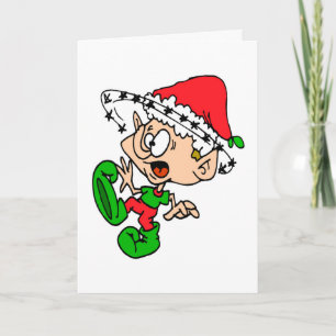 Funny Overwhelmed Christmas Elf Holidays Humor Holiday Card