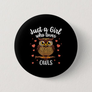 Funny Owl Art For Girls Women Kids Youth Teen Bird Button
