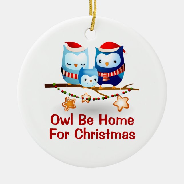 Funny Owl Be Home For Christmas | Ornament (Front)