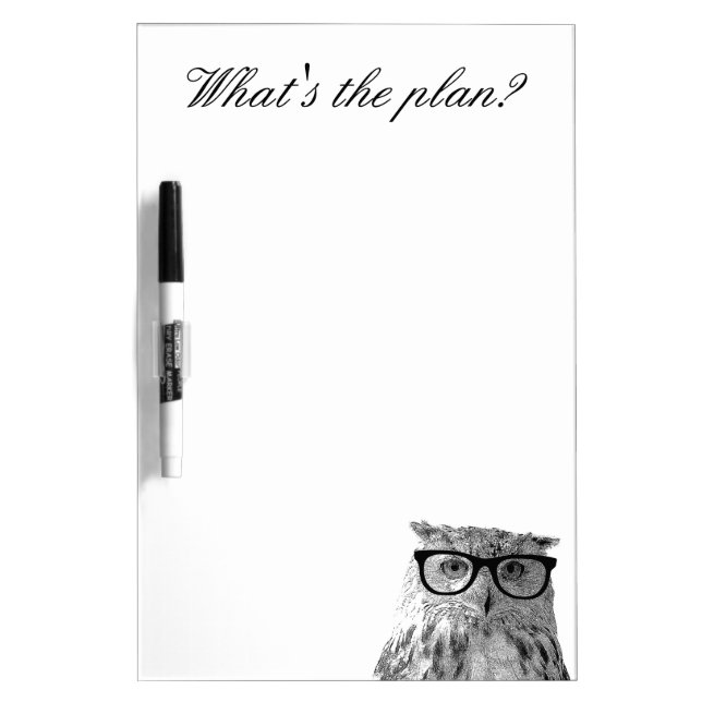 Funny owl bird with glasses dry erase board (Front)