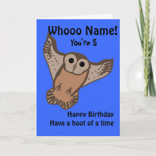 Funny Owl birthday cards, child with name and age, Card
