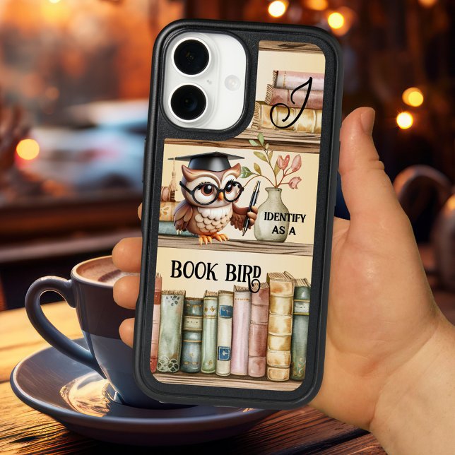Funny Owl Books Bookworm Phone Case (Funny phone case featuring a watercolor design with a cartoon owl in a book case)