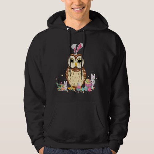 Funny Owl Bunny Ear Easter Day Hunting Egg Rabbit Hoodie
