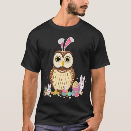 Funny Owl Bunny Ear Easter Day Hunting Egg Rabbit T_Shirt