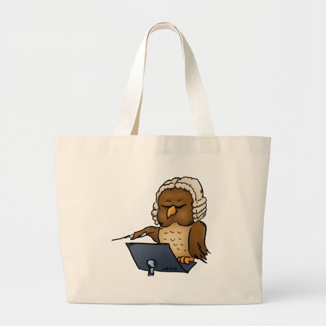 Funny Owl Conductor Cartoon Large Tote Bag (Front)
