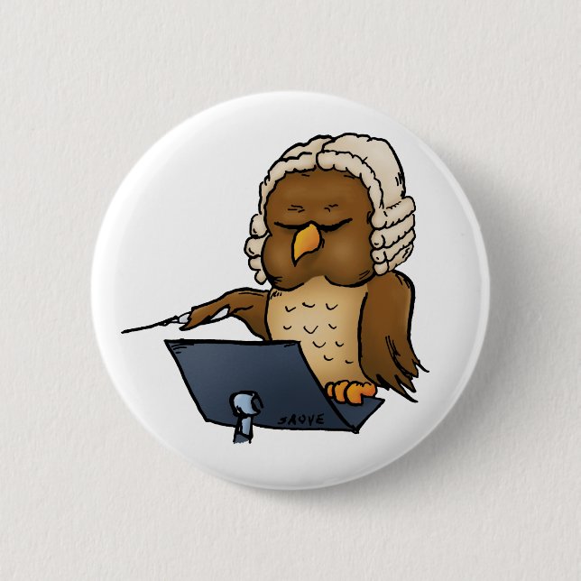 Funny Owl Conductor Cartoon Pinback Button (Front)
