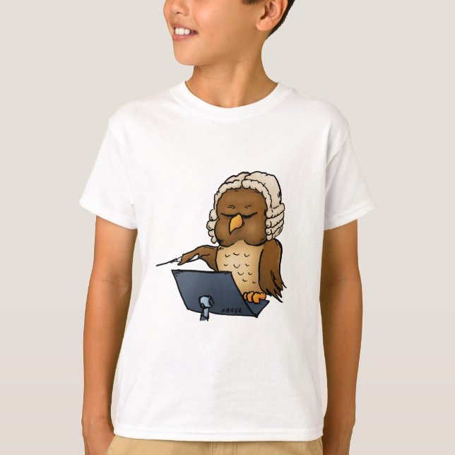 Funny Owl Conductor Cartoon T-Shirt (Front)