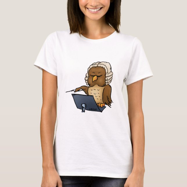 Funny Owl Conductor Cartoon T-Shirt (Front)