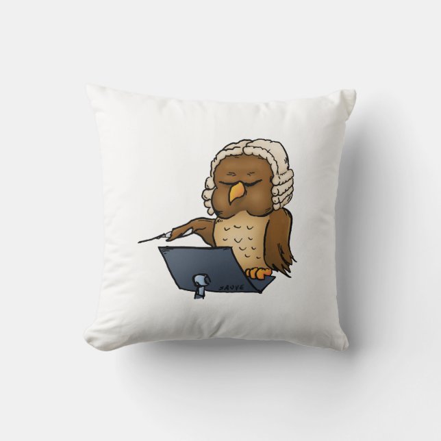 Funny Owl Conductor Cartoon Throw Pillow (Front)