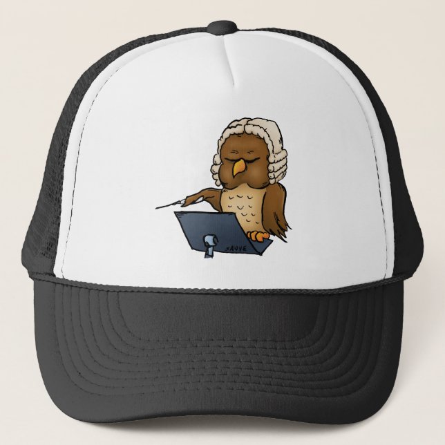Funny Owl Conductor Cartoon Trucker Hat (Front)