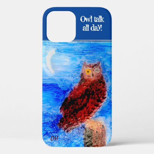 Funny Owl Custom Text Initialed iPhone 12 Case