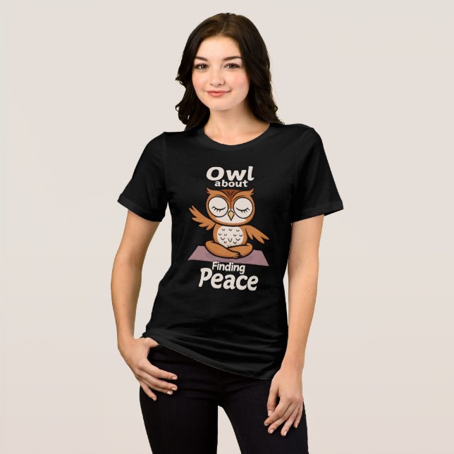 funny owl doing yoga meditation Tri-Blend shirt (Front Full)