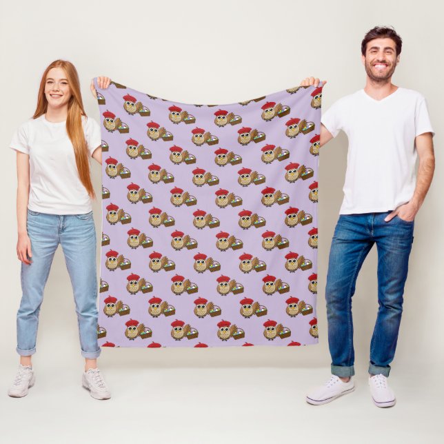 Funny Owl Easter Egg Hunt Pattern Fleece Blanket (In Situ)