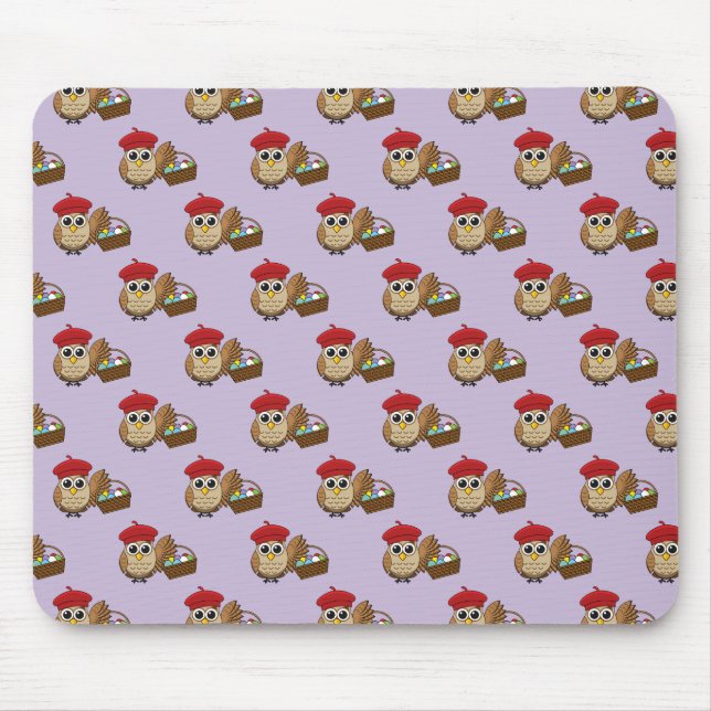 Funny Owl Easter Egg Hunt Pattern Mouse Pad (Front)