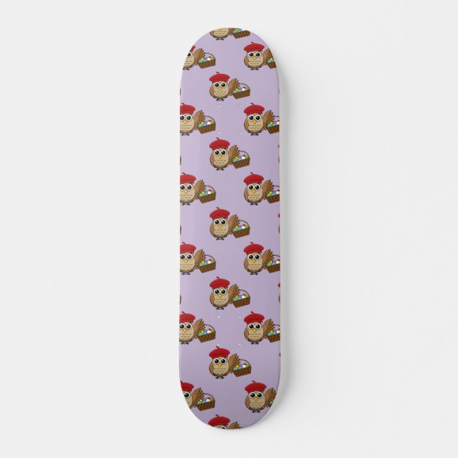 Funny Owl Easter Egg Hunt Pattern Skateboard (Front)