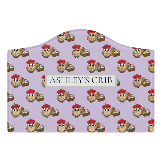 Funny Owl Easter Egg Hunt | Personalize Door Sign (Small Crest Front)