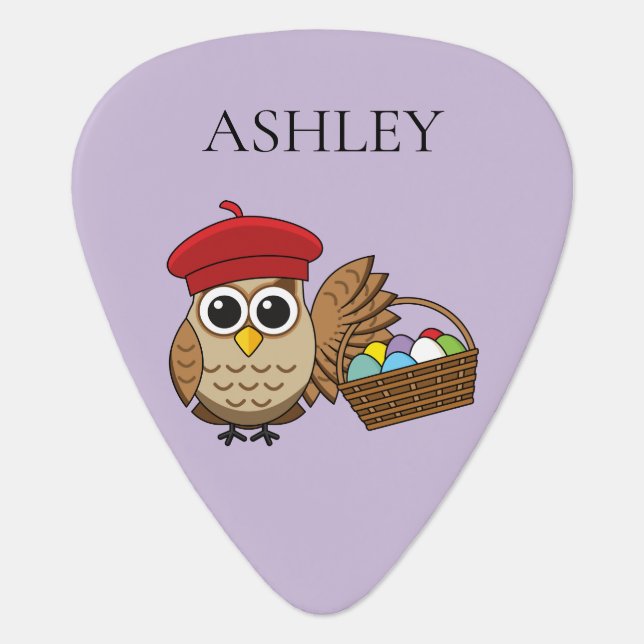 Funny Owl Easter Egg Hunt | Personalize Guitar Pick (Front)