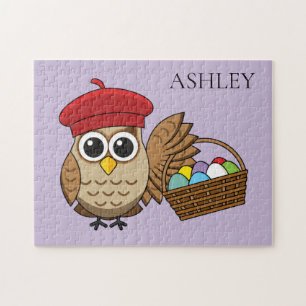 Funny Owl Easter Egg Hunt Personalize Jigsaw Puzzle