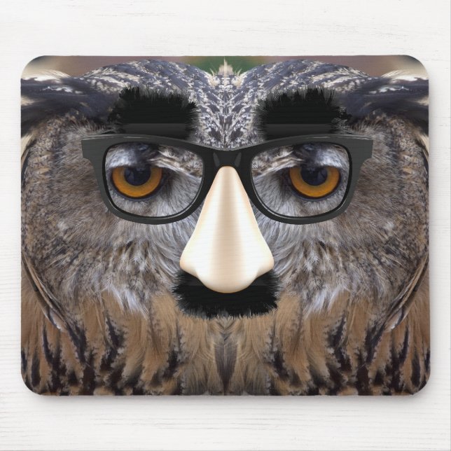 Funny Owl Face With Mask Mouse Pad (Front)