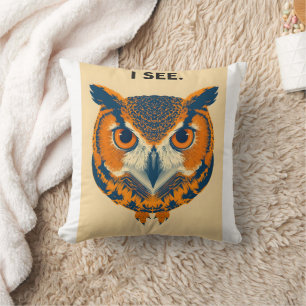 Funny Owl "I See" Sarcastic Office Art - Intense J Throw Pillow