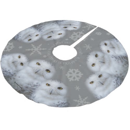 Funny Owl I Want for Christmas Snowy Owls Family Brushed Polyester Tree Skirt