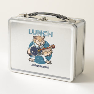 Funny Owl Lunch Is Always On My Mind Music Cartoon Metal Lunch Box