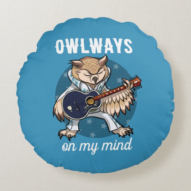 Funny Owl Owlways On My Mind Music Cartoon Round Pillow (Front)