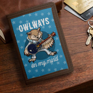 Funny Owl Owlways On My Mind Music Cartoon Tri-fold Wallet