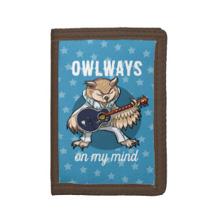 Funny Owl Owlways On My Mind Music Cartoon Tri-fold Wallet