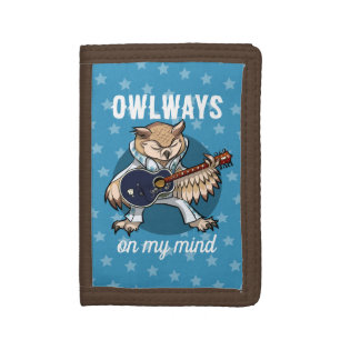 Funny Owl Owlways On My Mind Music Cartoon Trifold Wallet
