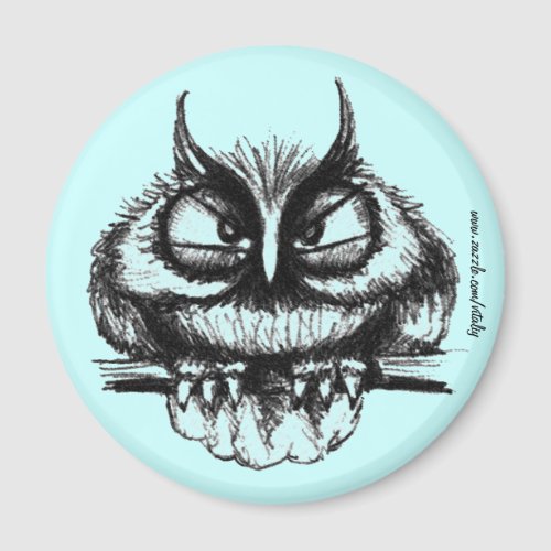 Funny owl pen ink drawing art magnet design