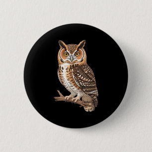 Funny owl realistic bird illustration perchedFunny Button