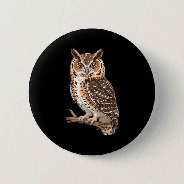 Funny owl realistic bird illustration perchedFunny Button (Front)