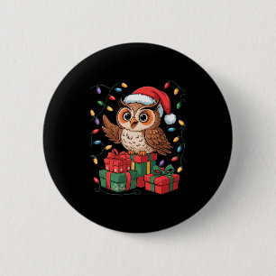 Funny Owl Santa Hat Animals Lovers Ugly Christmas Button